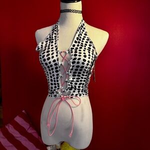 Black and White Polka Dot Halter Top